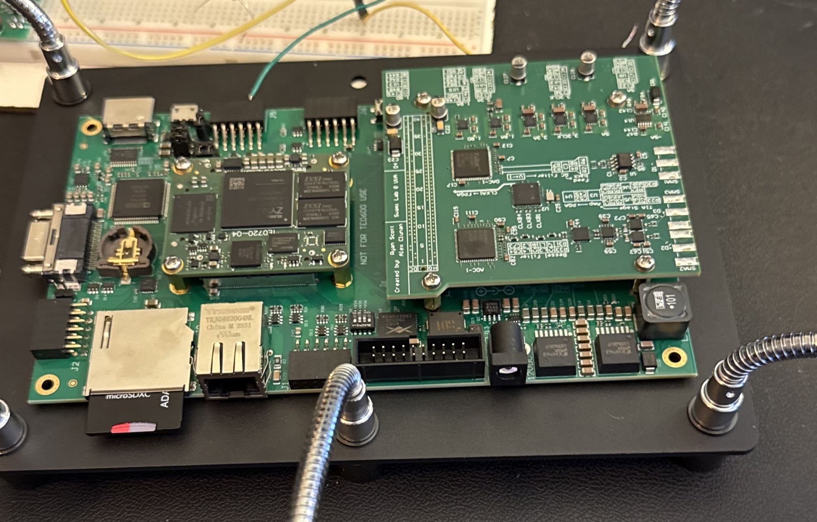 Impedance analyzer data-acquisition board mounted on the Trenz carrier